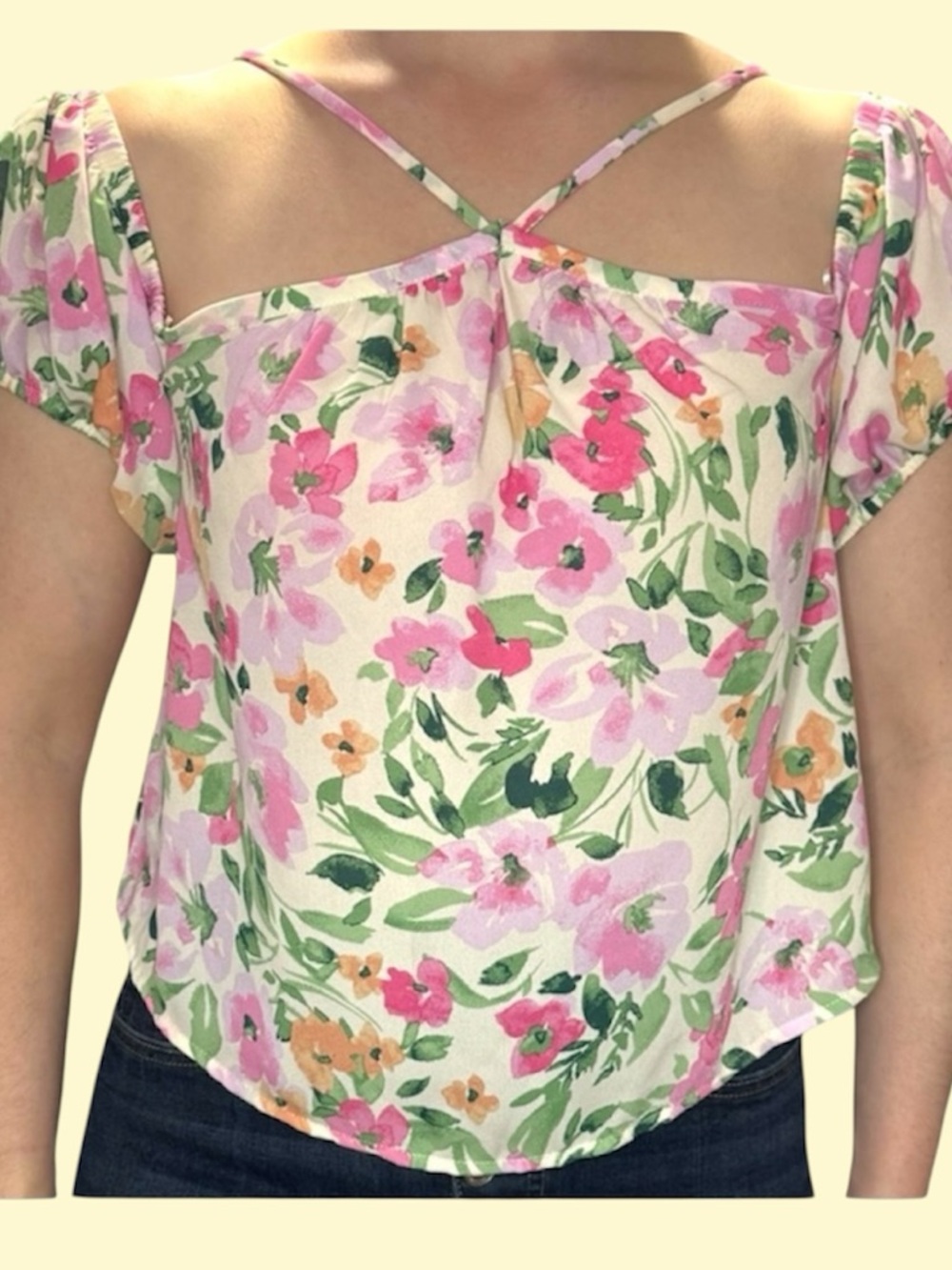 Sienna Sky Pink & Green Floral Cold-Shoulder Camisole Blouse